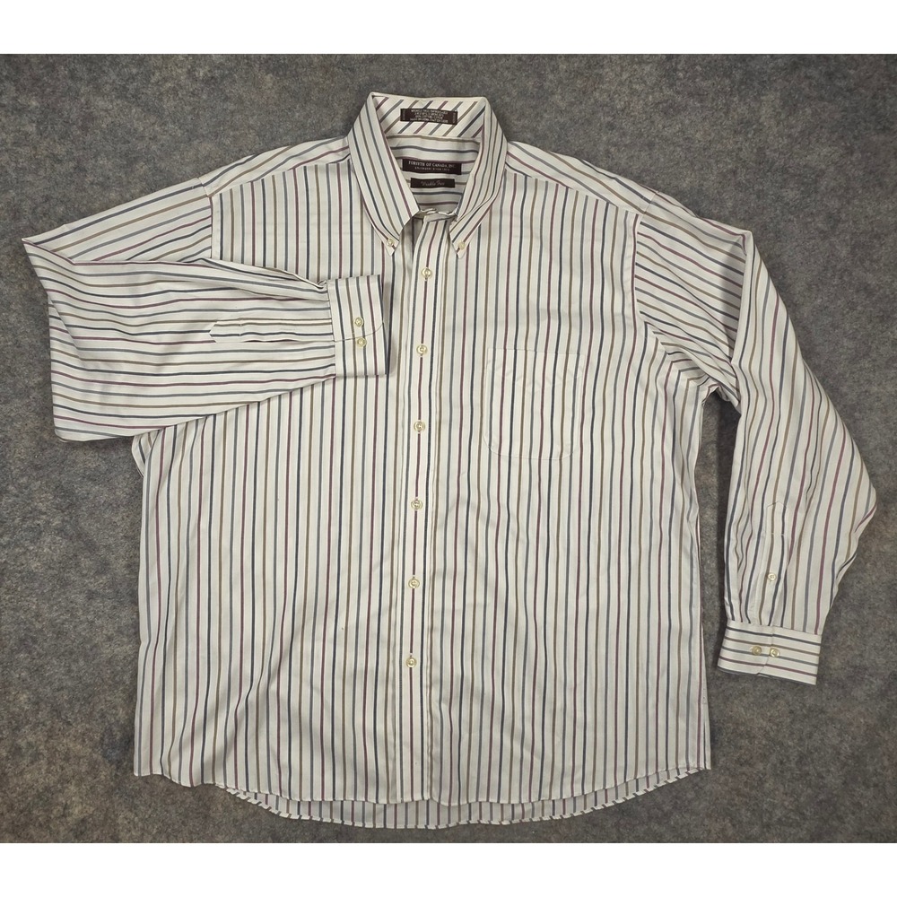 Forsyth of Canada Mens Striped Button Down Shirt Wrinkle Free Cotton White XL